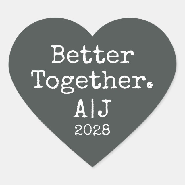 Better Together Monogram Year Off-Black Wedding Heart Sticker (Front)