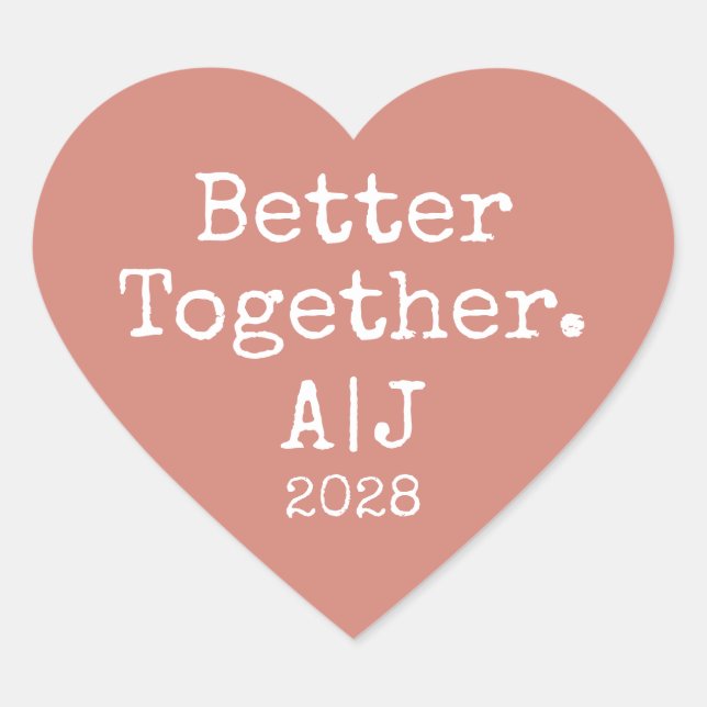 Better Together Monogram Year TerraCotta Wedding Heart Sticker (Front)