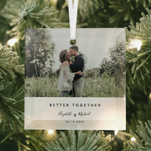 Better Together Photo Modern Elegant Simple Script Glass Tree Decoration