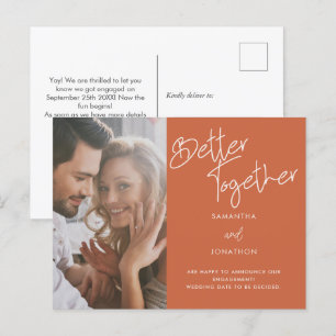 Better Together Photo Terracotta Engagement Announcement Postcard