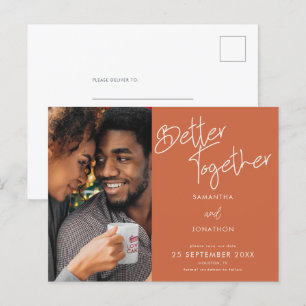 Better Together Photo Terracotta Save The Date Announcement Postcard