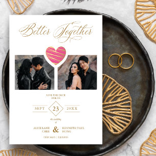 Better Together Quote Hot Pink Heart 2 Photos Save The Date