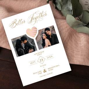 Better Together Quote Pink Golden Heart 2 Photos Save The Date