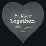 Better Together Script Names Wedding Chalkboard Heart Sticker<br><div class="desc">Pretty monogram heart sticker or envelope seal with the text 'Better Together.' your names and wedding date in elegant handwritten script calligraphy and stylish typography on a chalkboard background. Perfect for your Christmas and Valentine gifts, baby shower, bridal shower, wedding favours, small business mailing and festive packages, add some love...</div>