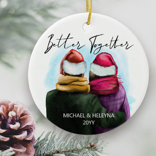 Better Together Script Watercolor Couple and Names Ceramic Tree Decoration