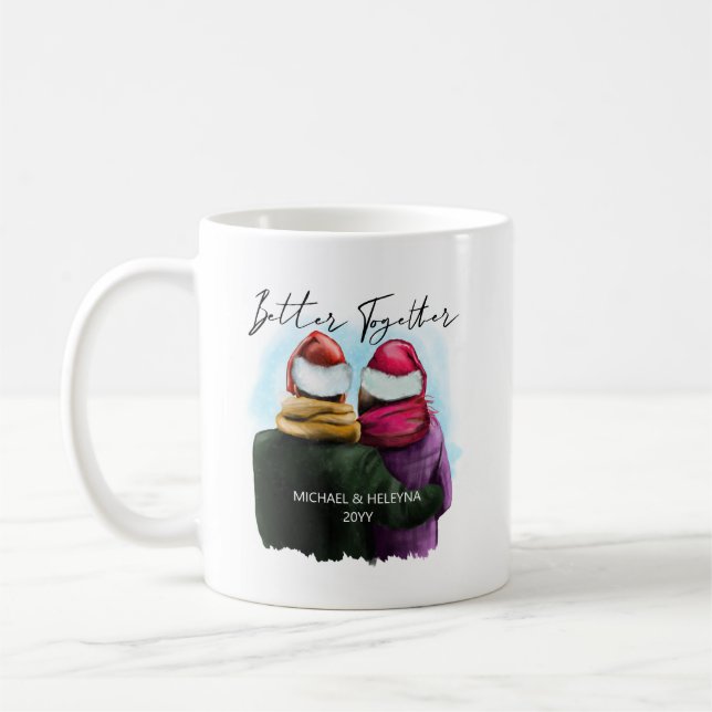 Better Together Script Watercolor Couple Christmas Coffee Mug (Left)