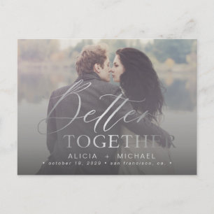 Better together script wedding photo save the date announcement postcard