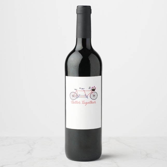 Better Together Tandem Bicycle Together Modern Des Wine Label (Front)