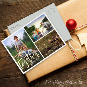 Better Together Three Photos Foil Holiday Postcard