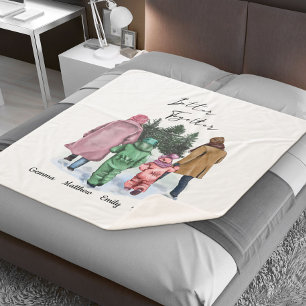 Better Together Winter Family of 4 with Names Sherpa Blanket