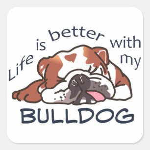 Better With my Bulldog Square Sticker