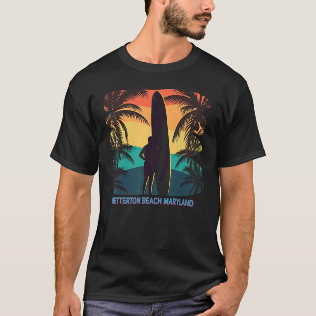 Betterton Beach Maryland Md Palm Tree Surfboard Su T-Shirt (Front)