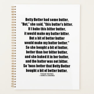 Betty Botter Better Butter Tongue Twister Planner