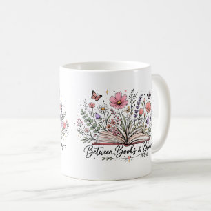 Between books and blooms book lover reader coffee mug