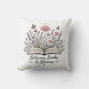 Between books and blooms book lover reader cushion