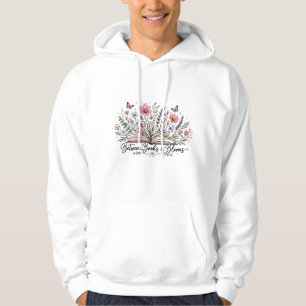 Between books and blooms book lover reader hoodie