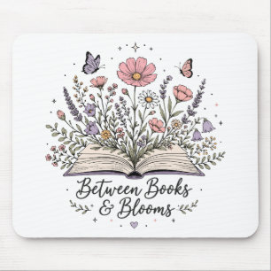 Between books and blooms book lover reader mouse mat
