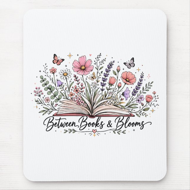 Between books and blooms book lover reader mouse mat (Front)