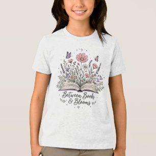 Between books and blooms book lover reader Tri-Blend shirt