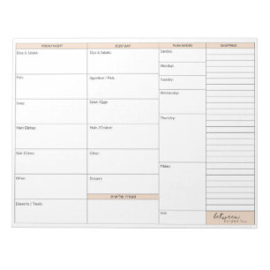Between Carpools Shabbos Menu Plan Notepad