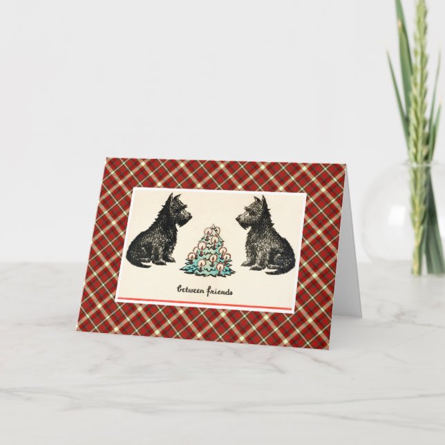 Between Friends Vintage Christmas Terrier Dogs Holiday Card (Front)