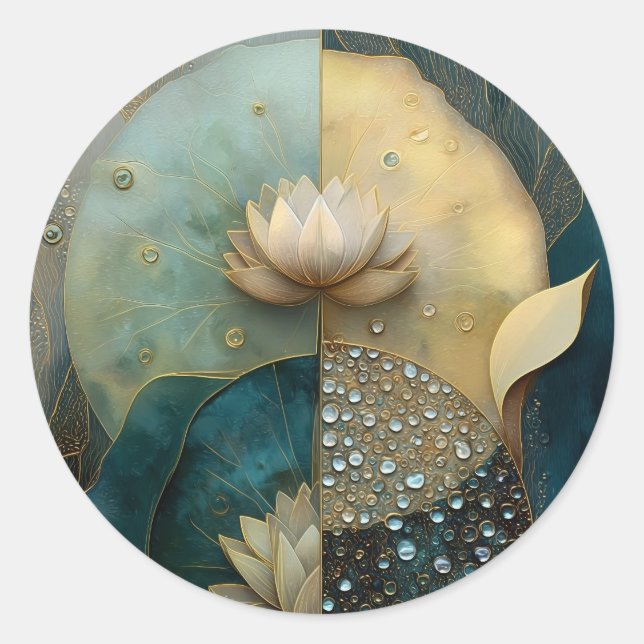Between Water and Light | Lotus Flower Design Classic Round Sticker (Front)