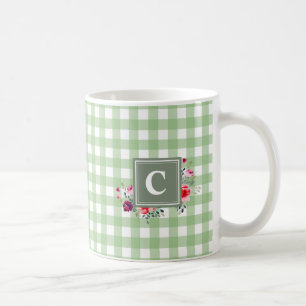 Beuatiful classic greenery tartan initial floral coffee mug