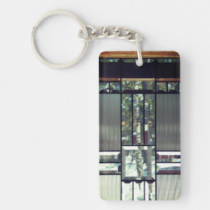 Beveled glass birch trees metallic silver modern key ring