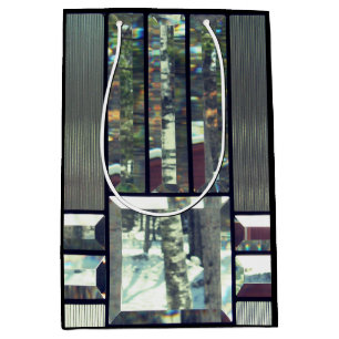 Beveled glass stained metallic look silver modern medium gift bag