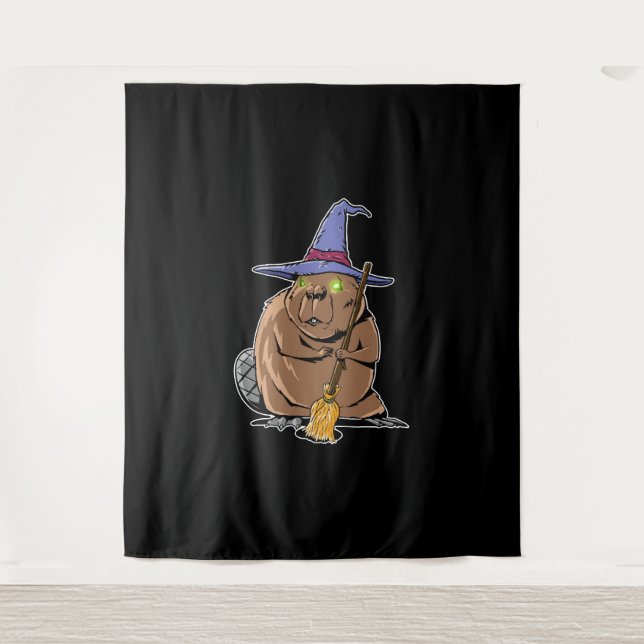 Bever Dressed As Witch - Halloween Beaver Tapestry (Front)