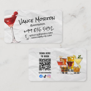 beverage bartender business Torn Paper Business Card