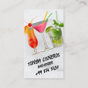 beverage bartender Professional   Grey Watercolor Business Card