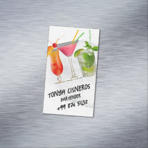 beverage bartender Professional Grey Watercolor Magnetic Business Card