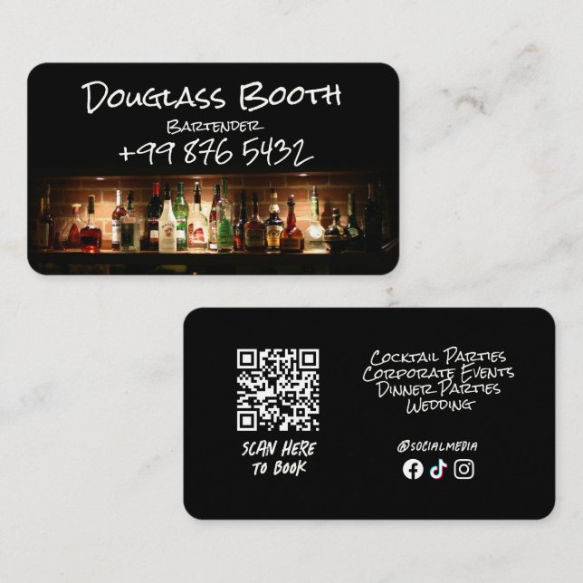 beverage bartender Professional | Modern Black Business Card (Front/Back)