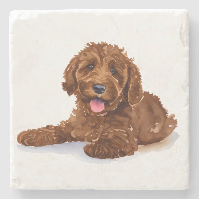 Beverage coaster with Chocolate Labradoodle (Front)