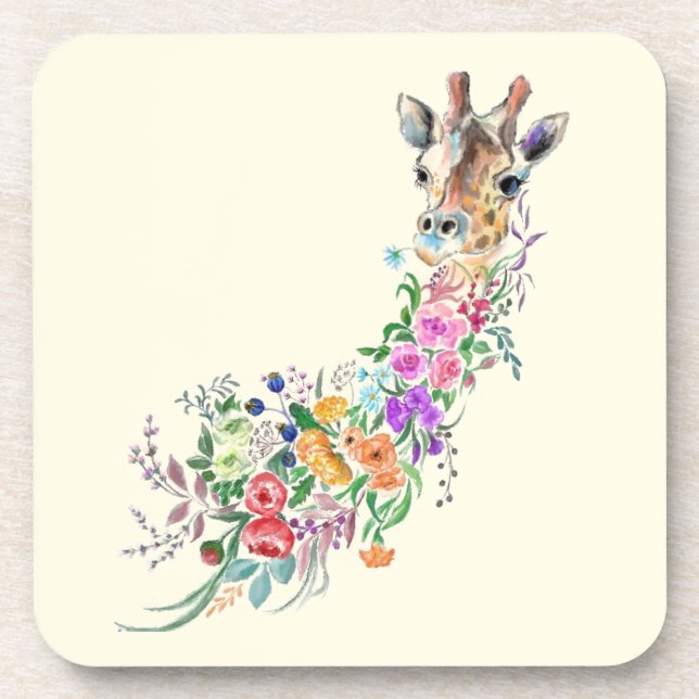 Beverage Coaster with Floral Giraffe (Front)
