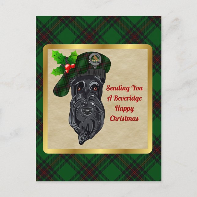 Beveridge Clan Badge & Tartan Christmas Postcard (Front)