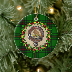 Beveridge Clan Badge & Tartan Personalised Xmas Ceramic Tree Decoration