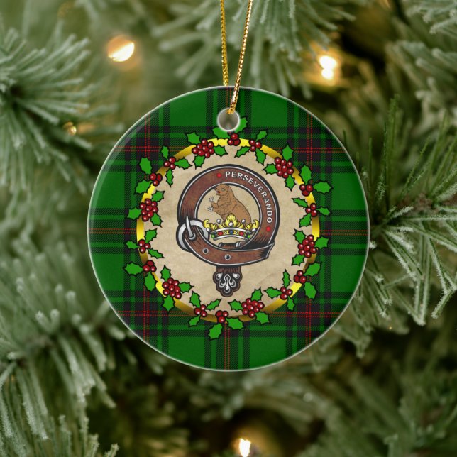 Beveridge Clan Badge & Tartan Personalised Xmas Ceramic Tree Decoration (Tree)