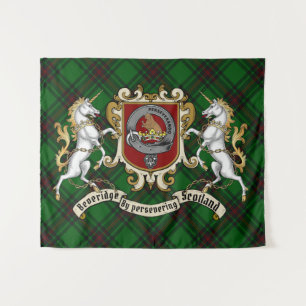 Beveridge Clan Badge & Unicorns w/Tartan Tapestry