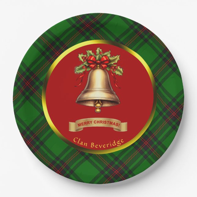 Beveridge Tartan Personalised Christmas Paper Plate (Front)