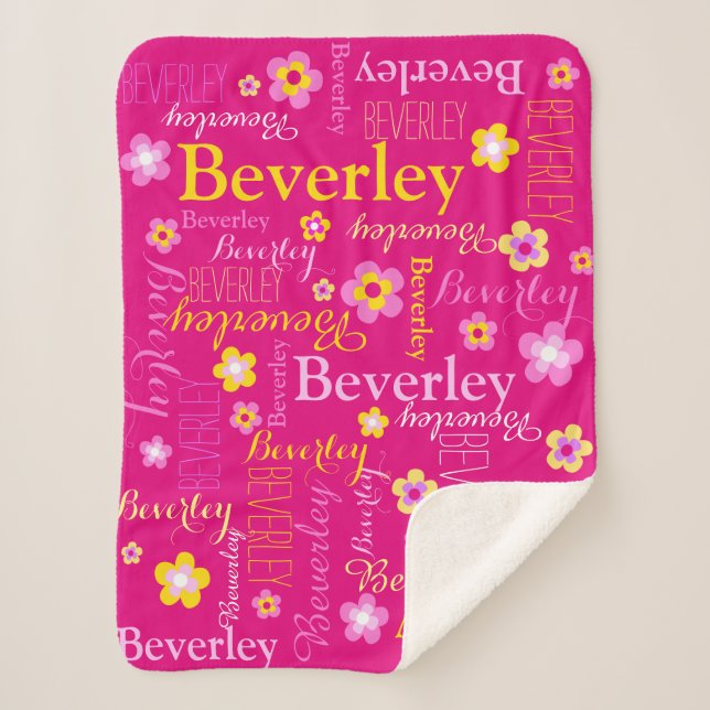 Beverley pink yellow girls name flower blanket (Front)