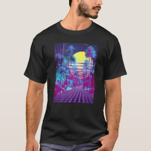 Beverly Hill Retrowave Split Sunset Boulevard Cars T-Shirt