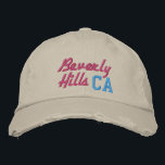 Beverly Hills CA Pink and Turquoise Vintage Style Embroidered Hat<br><div class="desc">Beverly Hills CA Pink and Turquoise embroidered on beige vintage style distressed cotton hat. Embroidery is customisable to other colour choices by selecting the "Edit Design" tool button. Also available is the option to select choice of hat colour on the main item page.</div>