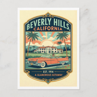 Beverly Hills CA Retro 1950s Travel Postcard
