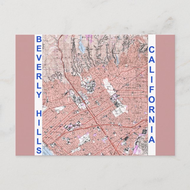 Beverly Hills California Physical Map 1995 Postcard (Front)