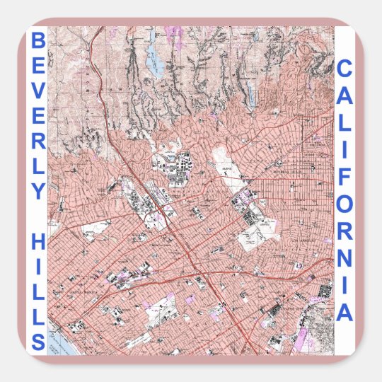 Beverly Hills California Physical Map 1995 Square Sticker | Zazzle.co.uk