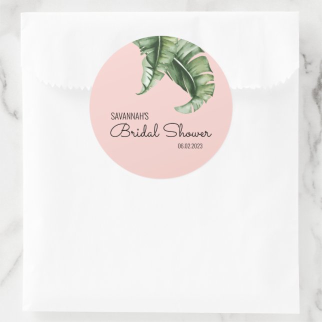Beverly Hills Pink & Green Bridal Shower Favour Classic Round Sticker (Bag)