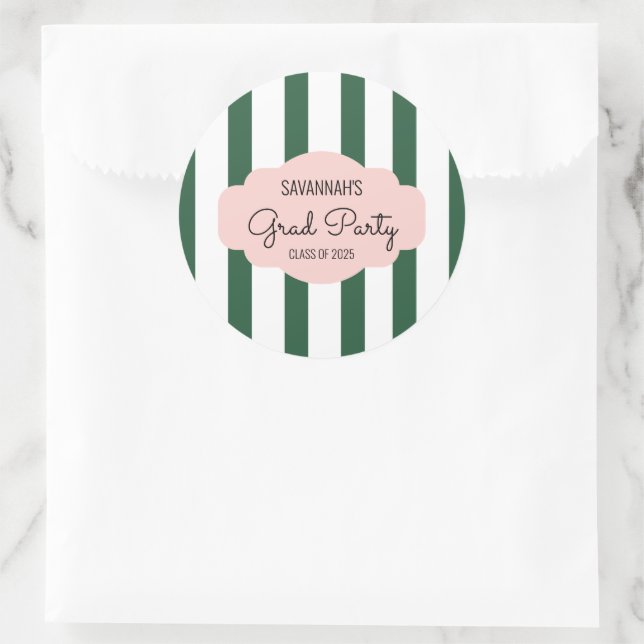 Beverly Hills Pink & Green Grad Party Classic Round Sticker (Bag)