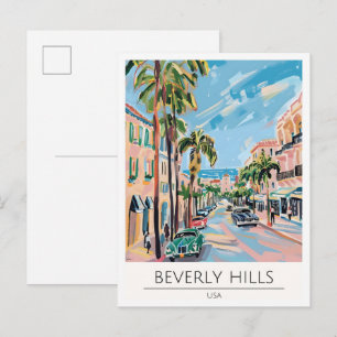 Beverly Hills USA Art Illustration Travel Postcard